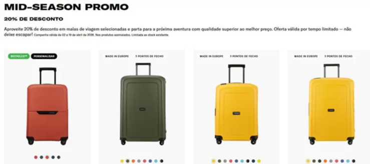 Catálogo Samsonite em Gondomar | Mid-Season Promo | 2026-04-14T00:00:00.000Z - 2026-04-19T00:00:00.000Z